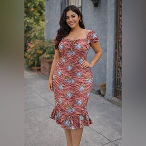 ASOS Pink and Blue Floral Midi Dress